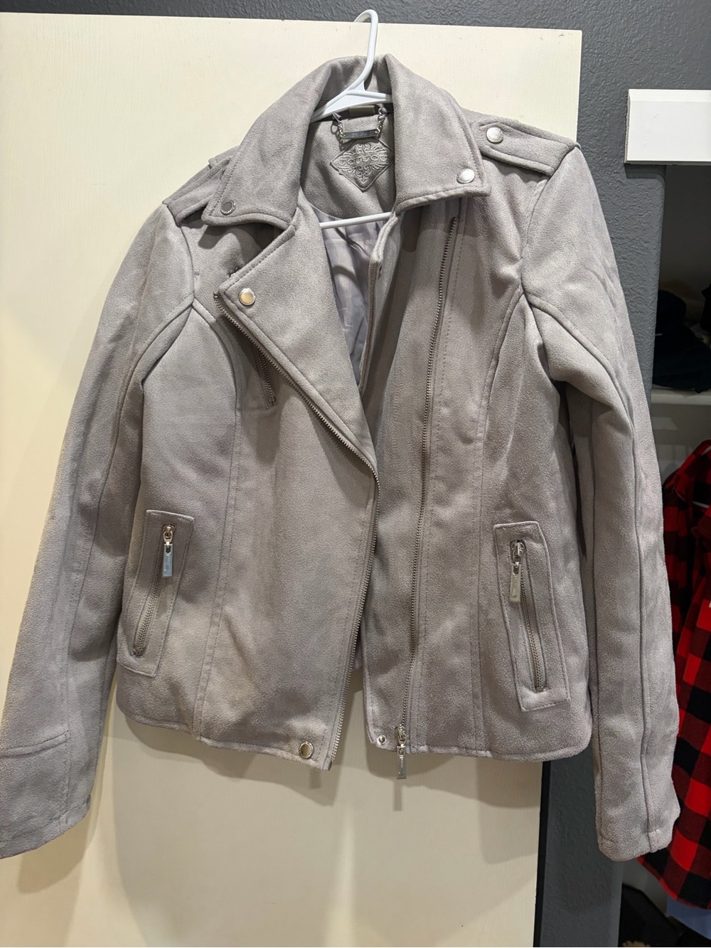 Jou Jou Light Gray Suede-Style Moto Jacket